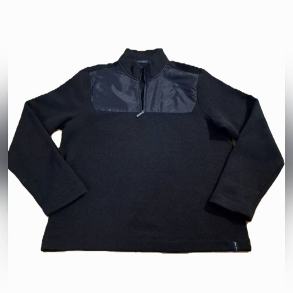 Perry Ellis Navy Bluish Black Quarter-Zip Up Fleece Sweater Men's Size Large